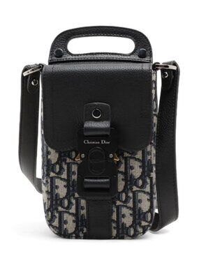Dior Oblique Saddle Vertical Pouch Bag Navy Blue x Black